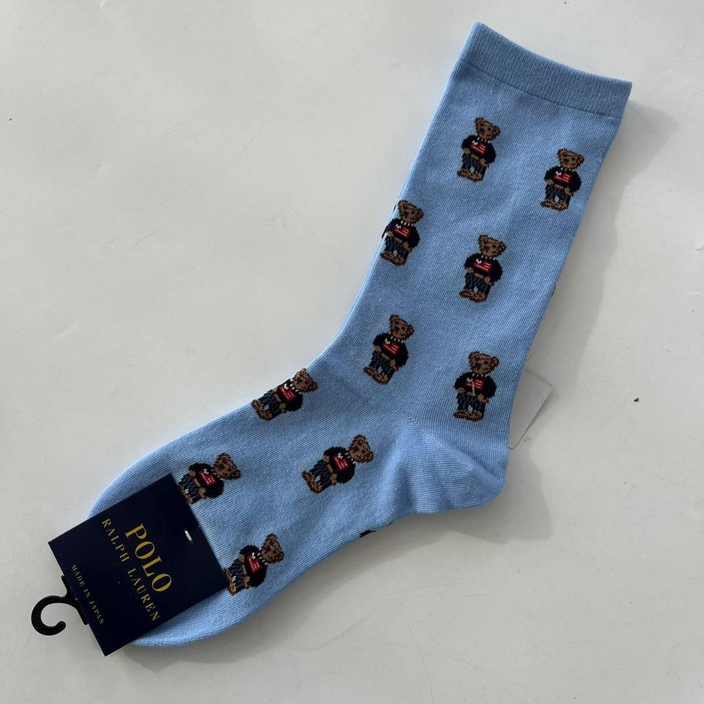Trendy Mid-Calf Women's Cotton Socks - Four Seasons Style with Cartoon Little Bear Design