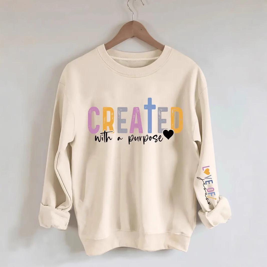

Plus Size Round Neck Pure Cotton Print Sweatshirt for Autumn/Winter M хакі