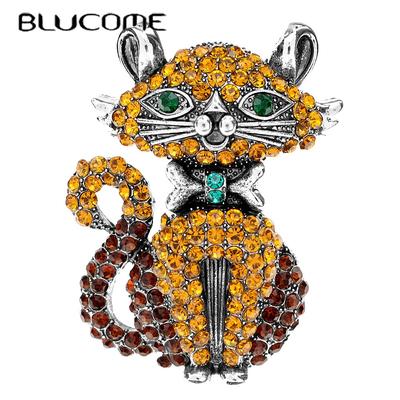 Rhinestone Sitting Cat Brooches For Women Cute Animal Pin 2 Colors Available Large Size Ornament High Quality New