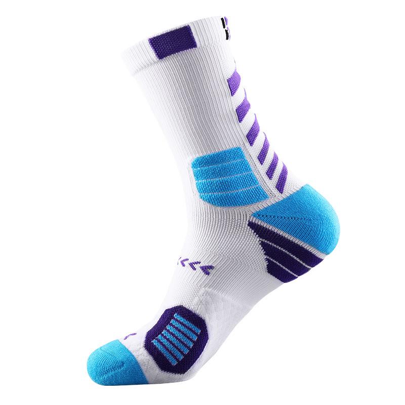 

Мужские профессиональные баскетбольные носки - Амортизирующие, Дышащие, Влагоотводящие, Махровое дно One size (fits 38-43) белый/фиолетовый