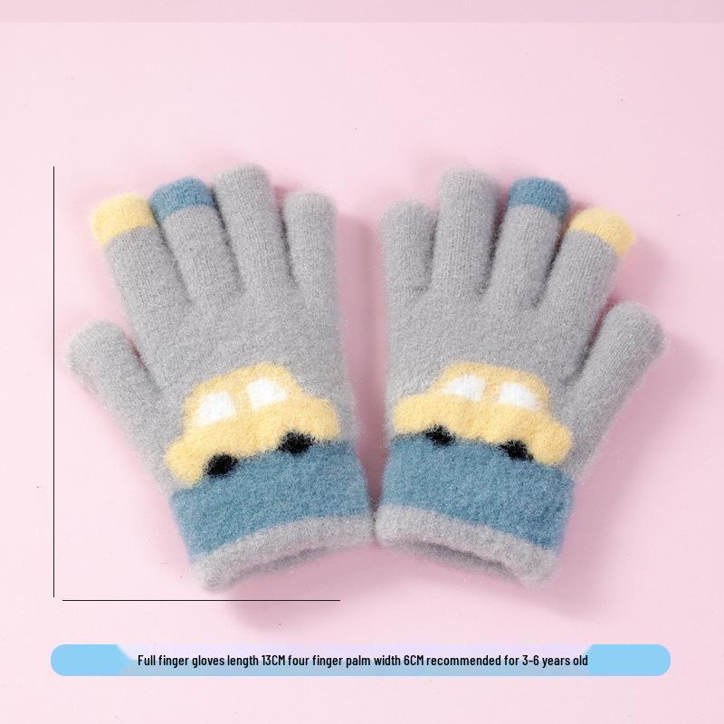 Warm Plush Five-Finger Winter Gloves for Boys and Girls (0-12 Years)