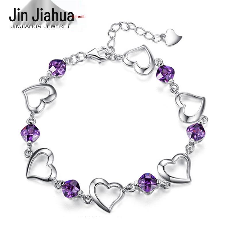 

Браслет из циркония в корейском стиле с переплетающимися сердцами – Ювелирное украшение для выражения искренней любви White Diamond Bracelet [Platinum Color]