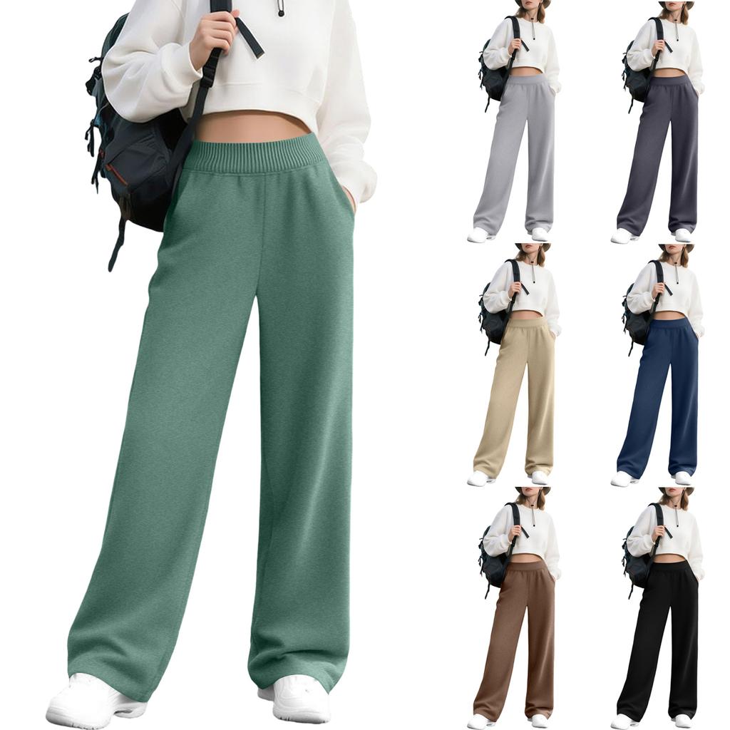 Women's Fashion Loose Solid Color With Pockets Elastic Waist Sports Casual Pants