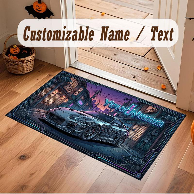 Neon Colorful Theme Crystal Velvet Floor Rug Personalized Custom Name Text Warm Carpet Home Decoration