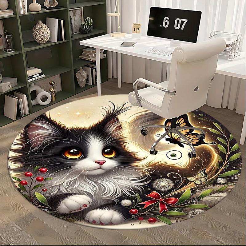 1pc Anime Design Round Carpet Office Chair Mat, Non Slip Rug for Home Decor, Gift, Office, Living Room, Bedroom
