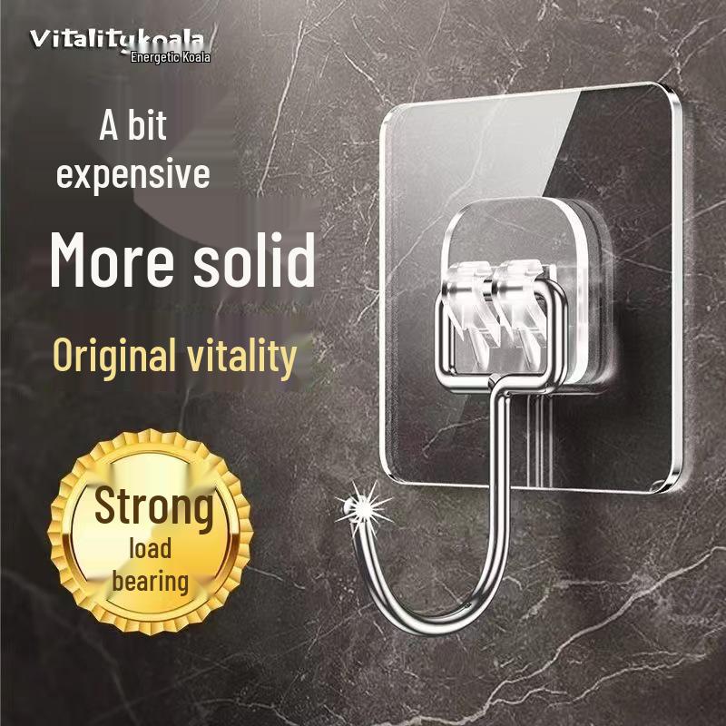 Transparent No-Drill Wall-Mounted Adhesive Hooks for Kitchen Storage