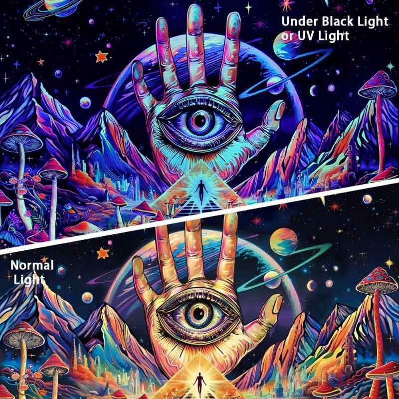 Neon Vision Eye Mushroom Tapestry, Illusionary Starry Sky Wall Hanging, Psychedelic Wall Decor for Bedroom Dorm