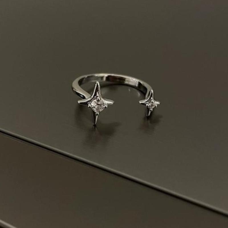 

ANENJERY Кольца с четырехконечной звездой и цирконом для женщин, простое модное регулируемое кольцо, ювелирные изделия для девочек