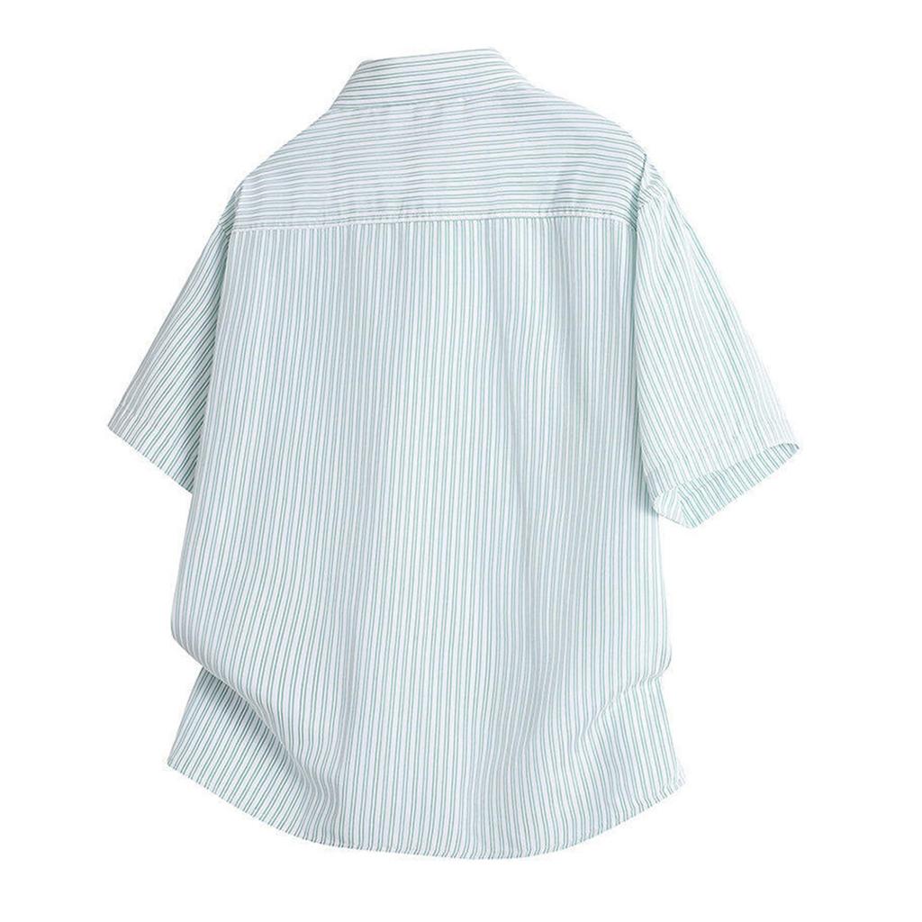 Men's Summer Short Sleeve Striped Shirt Casual Button Pocket Shirt Tops