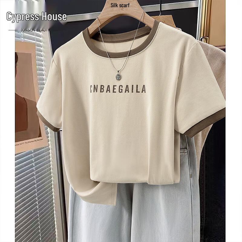 Women s Short-Sleeve Round Neck Letter T-Shirt One Size