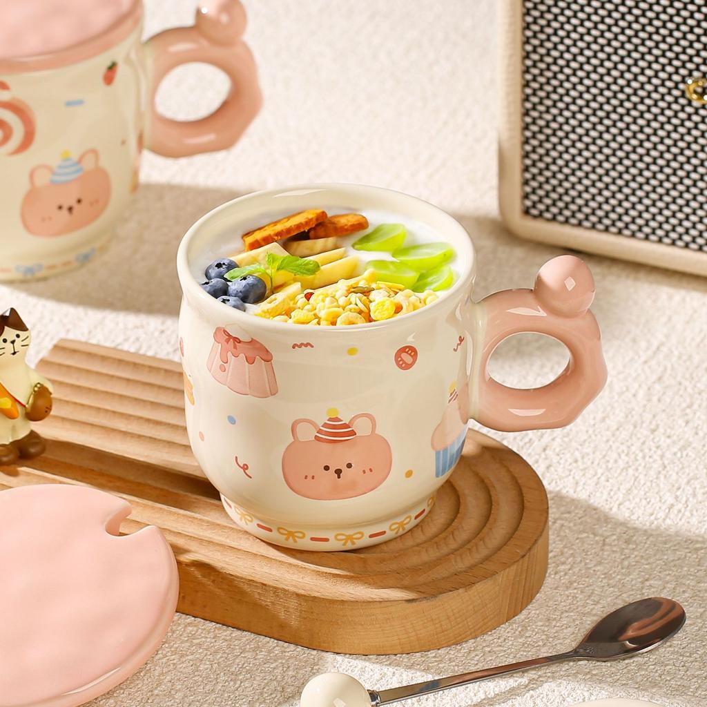 Bear Cartoon Cute Ceramic Cup Mug Girl Gift Water Cup High Value with Lid Souvenir Cup Ceramic