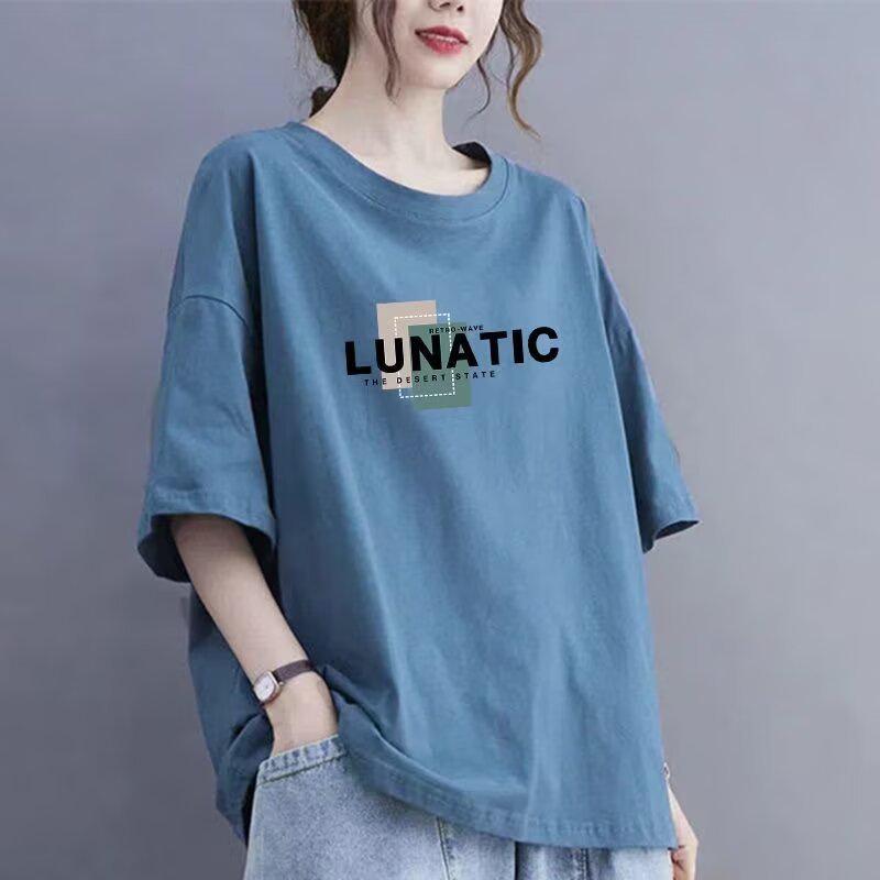 

Женская хлопковая футболка с коротким рукавом, свободного кроя, с принтом букв - издание Лето 2025 XXL светло-синий