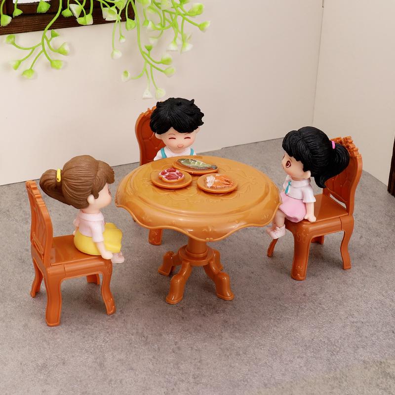 

Детский мини-кукольный домик, игровой кухонный набор: Круглый обеденный стол и мебельные украшения
