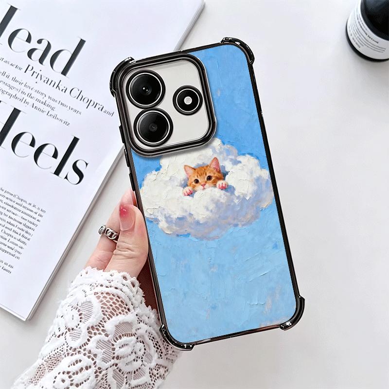 Cat Cute Kitten Cartoon Plating Phone Case For Xiaomi Redmi Note 14 15 Pro Plus 13 12 11 11S 11T 10 9S 9 5G Anti-Fall Airabag Co