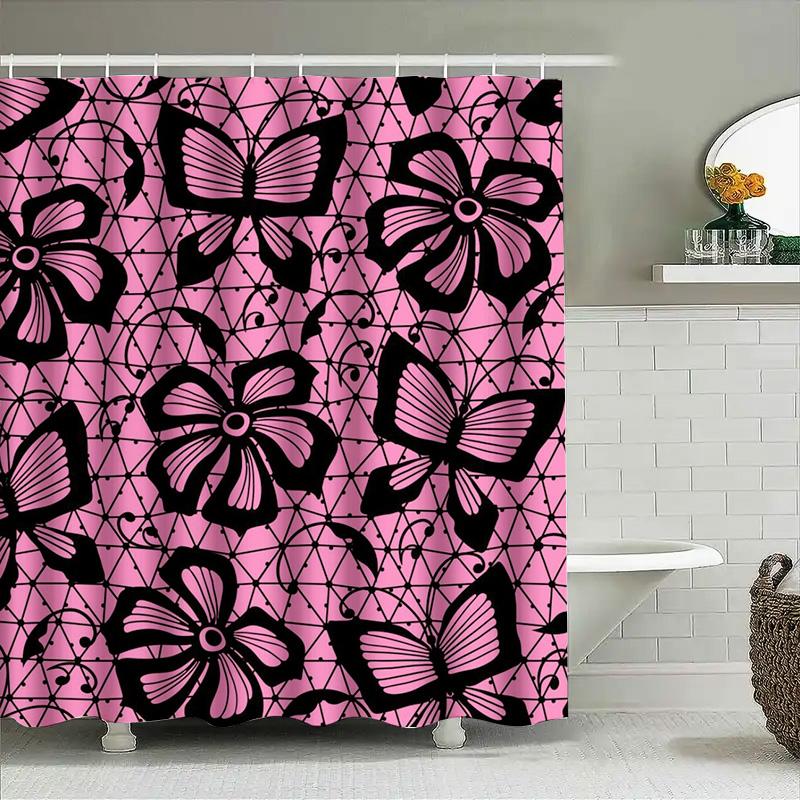 Pink Black Butterfly Print Shower Curtain Waterproof Decor Home Decoration Customizable Size Available Bath Accessories On Aliex