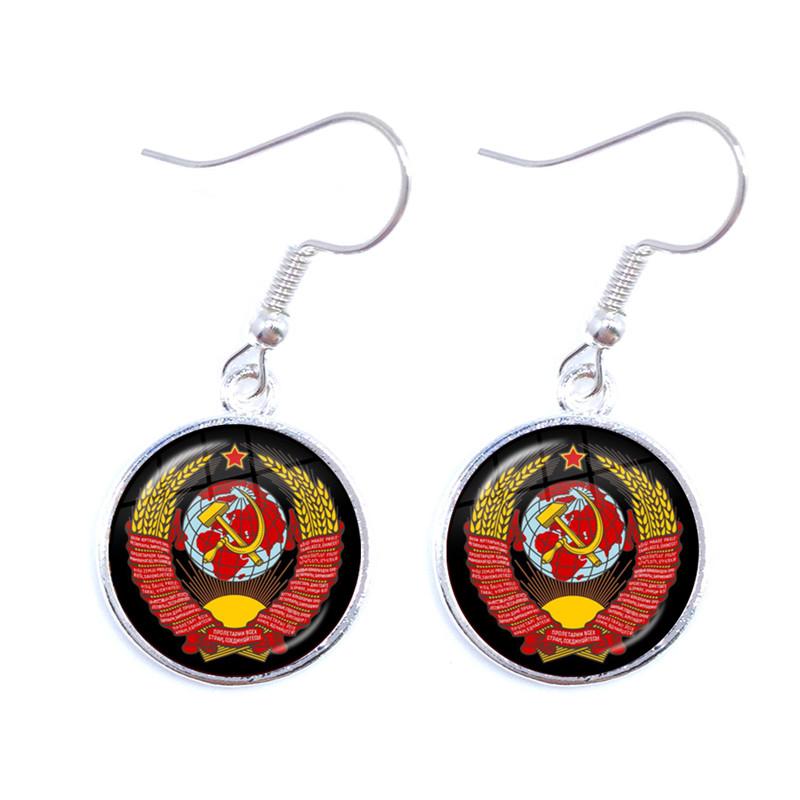 Soviet USSR Stalin Lenin Drop Earrings Classic Red Star Hammer Sickle Communism Emblem CCCP Glass Cabochon Ear Jewelry For Women