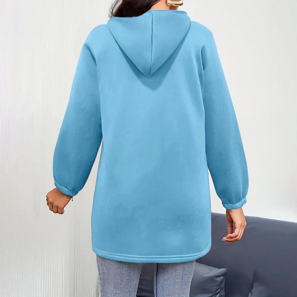 2025 Women's European & American Casual Hooded Long Jacket with Zip Pockets