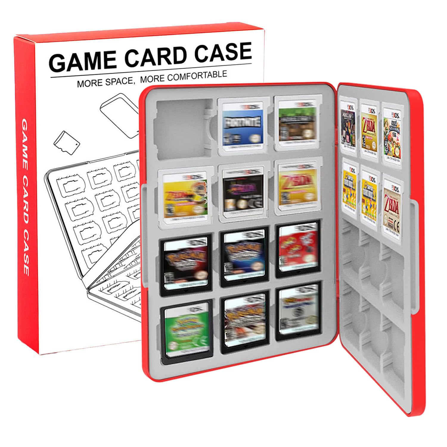 

MOXCAHER 3DS Soft Case for Holds 24 Organizes and Protects Against Easy to Carry Holds 24 3DS/DS/2DS, Games, Dust, (Red, Games) червоний