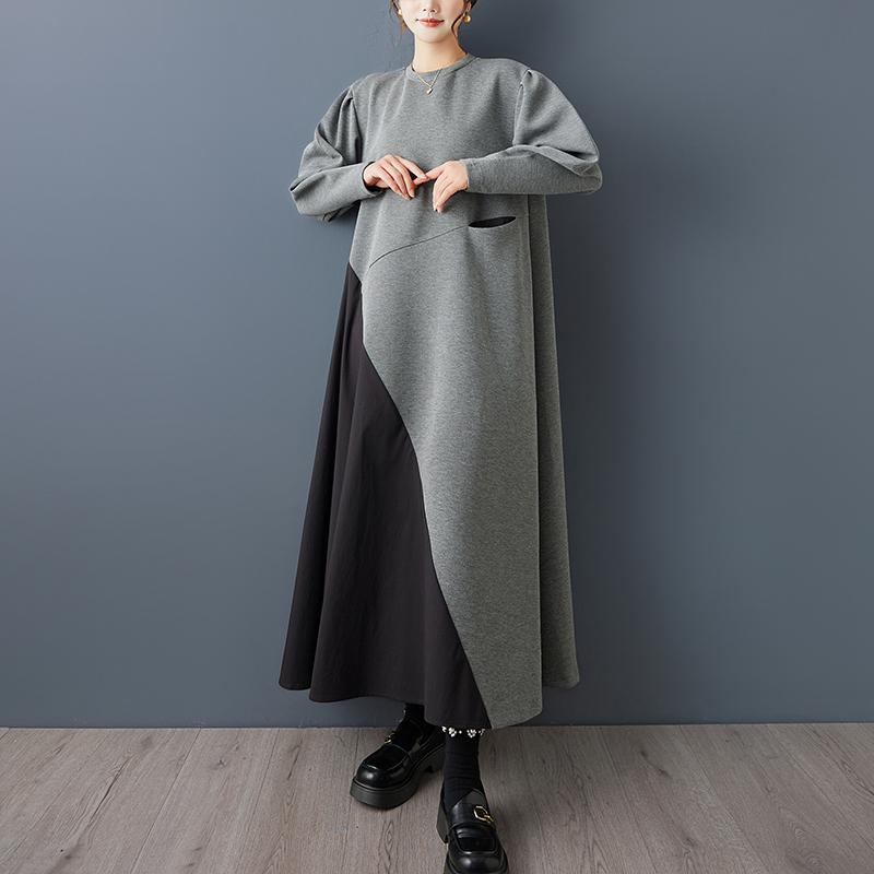 DIMANAF Plus Size Women Loose Long Sleeve Dress 2025 New Winter Elegant Lady Maxi Shirt Dress Black