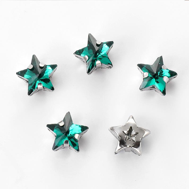 50 Pcs 10mm Star Glass Claw Drill with Hole Pentagram Hand-sewn Drill DIY Wedding Shoes and Clothing Bags Hairpin Jewelry Accessories