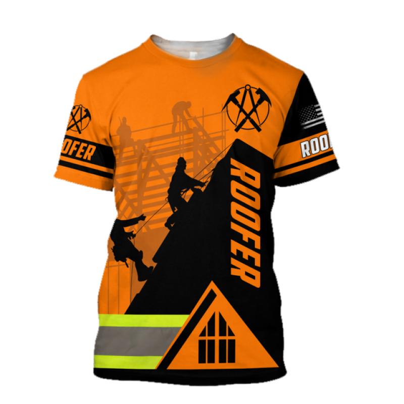 famesale Uomini Casual T-Shirt Escavatore Operatore Lavoratore Manica Corta 3D Stampato Street Tee Top Maschio Cantiere Tees Uniforme Abbigliamento