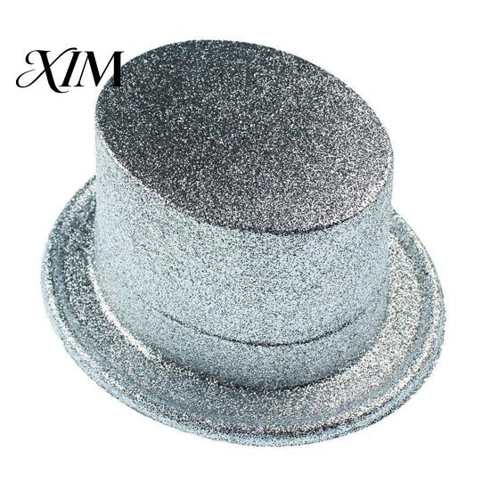 Durable Festive Headgear for Festivals Shiny Top Hats, Glitter Hat Adult Kids, Colorful Magician Hat, Victorian Dress Up Christmas Stylish Wide серебряный
