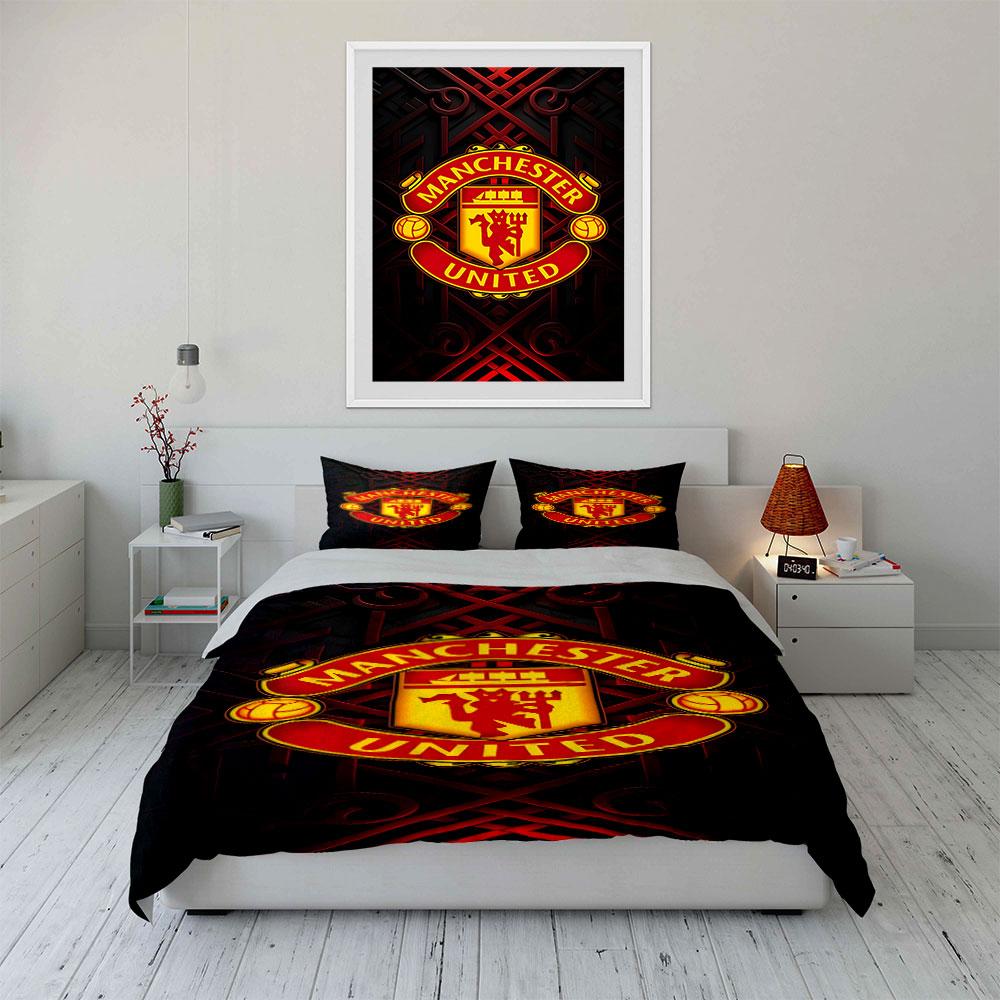Motivo del logo del Manchester United. Set lenzuola Set copripiumino Copripiumini Federe(1*Copripiumino 2*Federe senza imbottitura piumone)