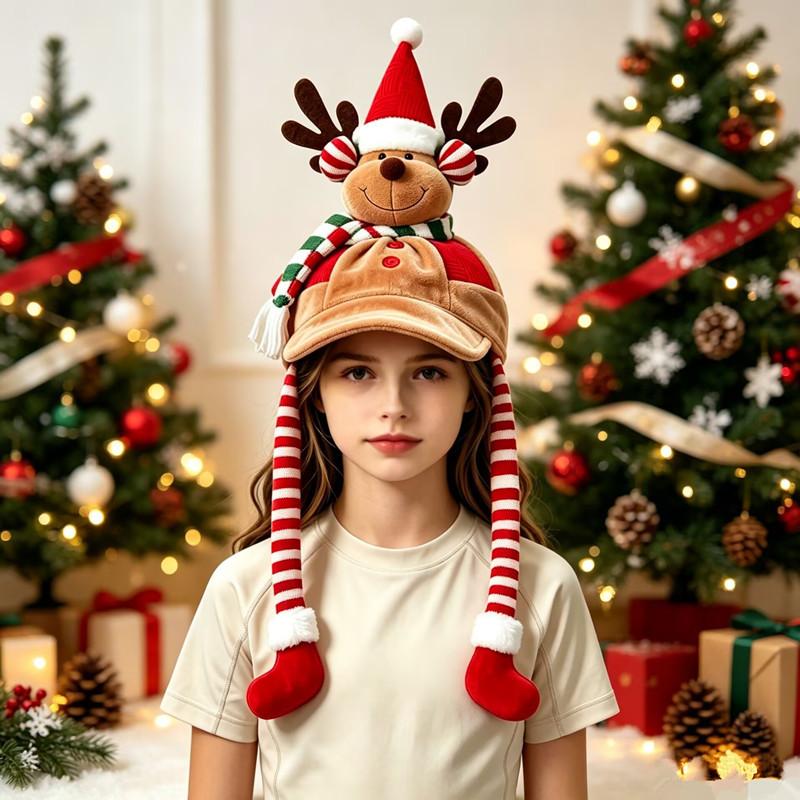 Vánoční 3D Kreslený Santa Sněhulák Sob Klobouk Dlouhé Ucho Teplá Baseballová Čepice Vánoční Večírek Kostým Pokrývka Hlavy Rekvizita Dekorace