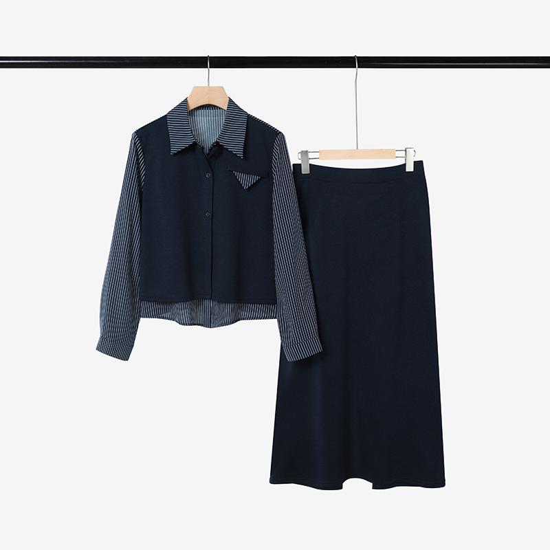 ZANZEA Women Splice Long Sleeve Blouse and Skirts Casual Two Piece Suit Sets