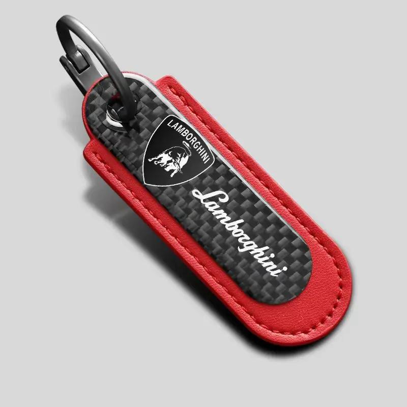 1pc Carbon Fibre Keychain Creative Car Emblem Keyring Pendant For Lamborghini Urus Huracan Aventador Premium Auto Accessories