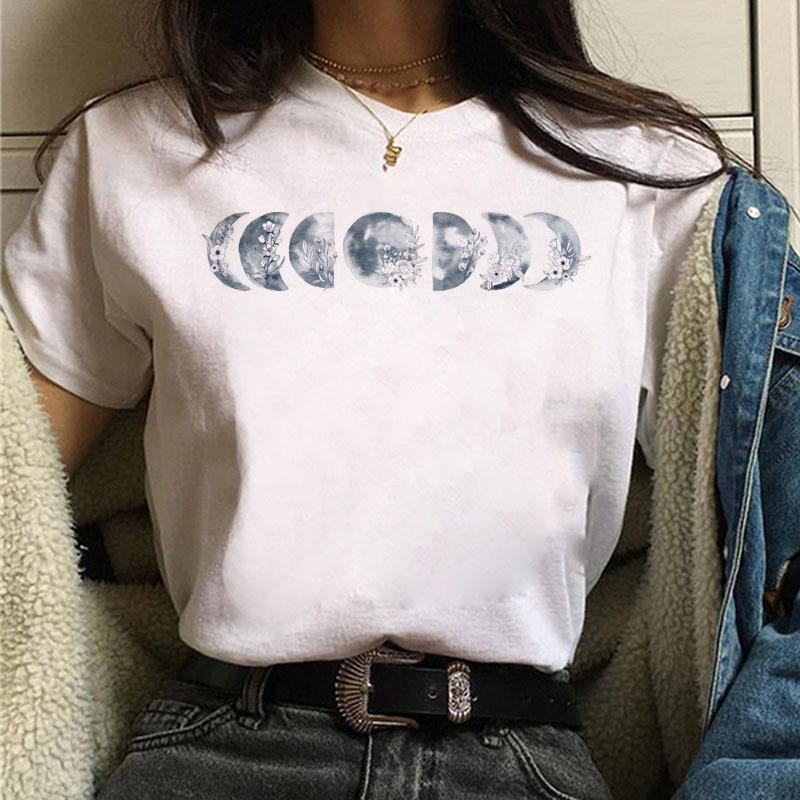 Summer Fashion Printed Moon Moon Eclipse Loose Half Sleeve Letter Cotton T-Shirts Women’s