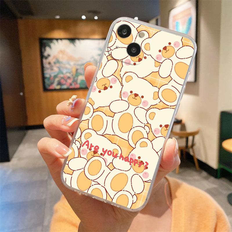 Cute BEAR Transparent Phone Case For iPhone 15 14 13 12 Mini 11 Pro Max XS X XR 7 8 Plus Clear Shockproof Silicone Cover