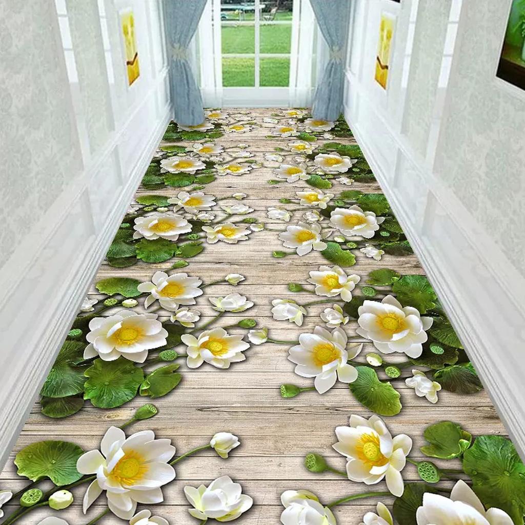 Tapete Longo 3D Corredor Caminho de Jardim Verde Decoração Sala de Estar Corredor Doméstico Tapetes de Chão Antiderrapantes Moderno Luxo Decoração de Entrada Tapete