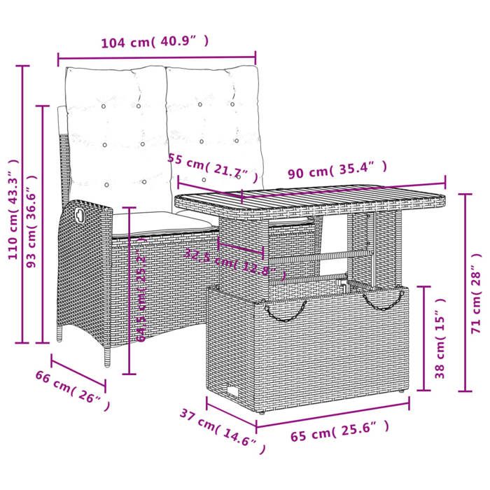 VidaXL Garden Dining Set with 2 Pcs Cushions, Patio Table, Patio Furniture Set, Furniture 3277478