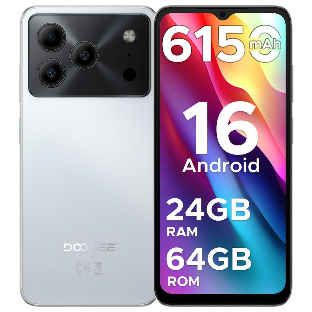 Doogee Note 56 Mobile Phones, Android 16 Smartphone, 6150mAh, 8.45mm Ultra-Slim, 6.56" HD+ 90Hz, 24GB + 64GB/2TB, Face ID, GPS, OTG, FM