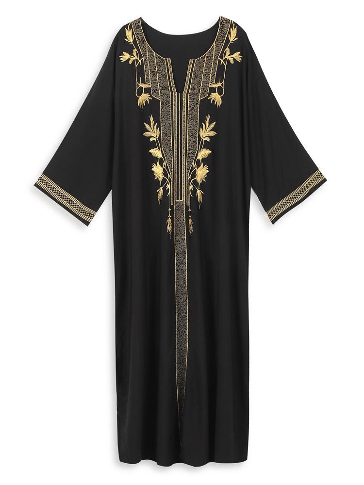 EDOLYNSA Золотая вышивка Женское черное платье-кафтан большого размера Домашний халат — фото 6