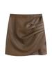 Autumn Women's High Waist Pleated A-Line Black Mini Leather Skirt - Plus Size Bodycon with Anti-Exposure Design