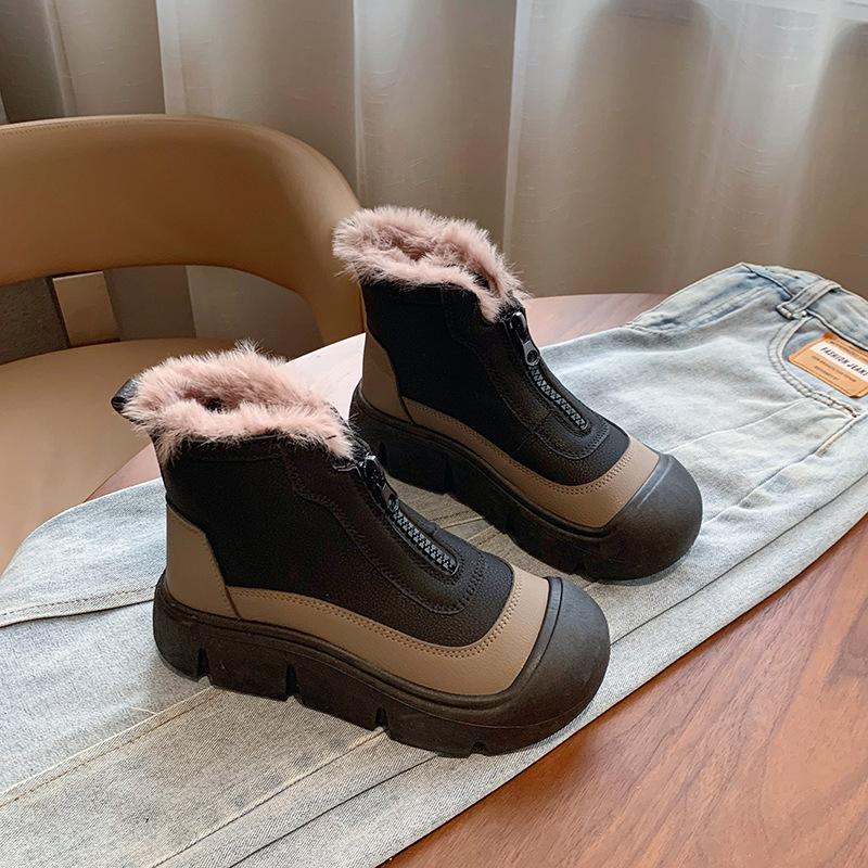 Cizme de zăpadă cu platformă groasă de iarnă pentru femei, căptușeală din blană artificială, pantofi scurti, anti-alunecare, căptușiți cu lână, pantofi caldi de mers pentru femei