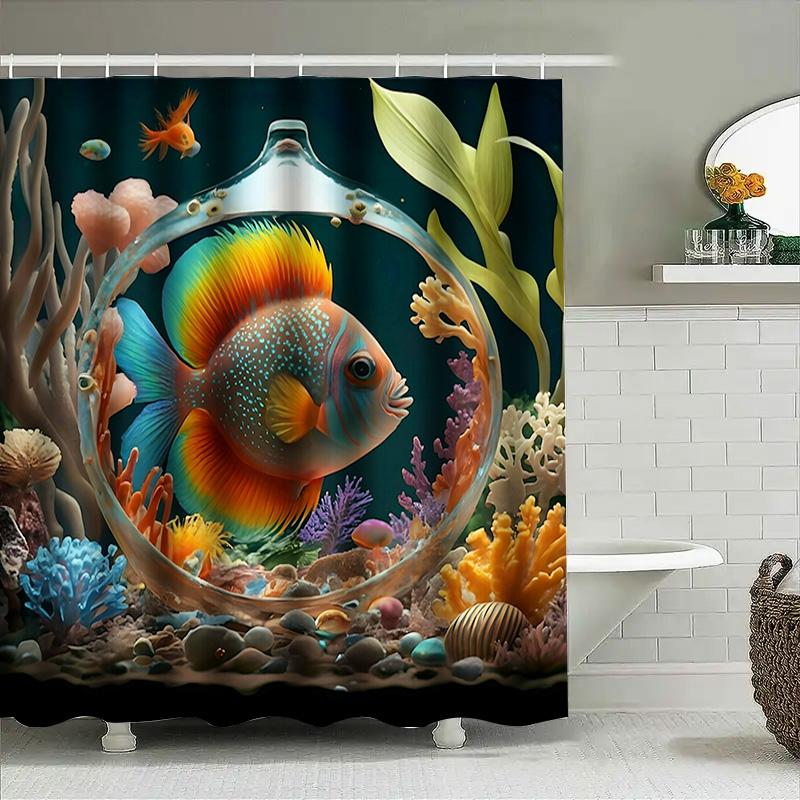 Underwater World Fish Bathing Curtain Super Clear Ocean Scene Printing Waterproof Shower Curtains For Bathroom Decorations Free
