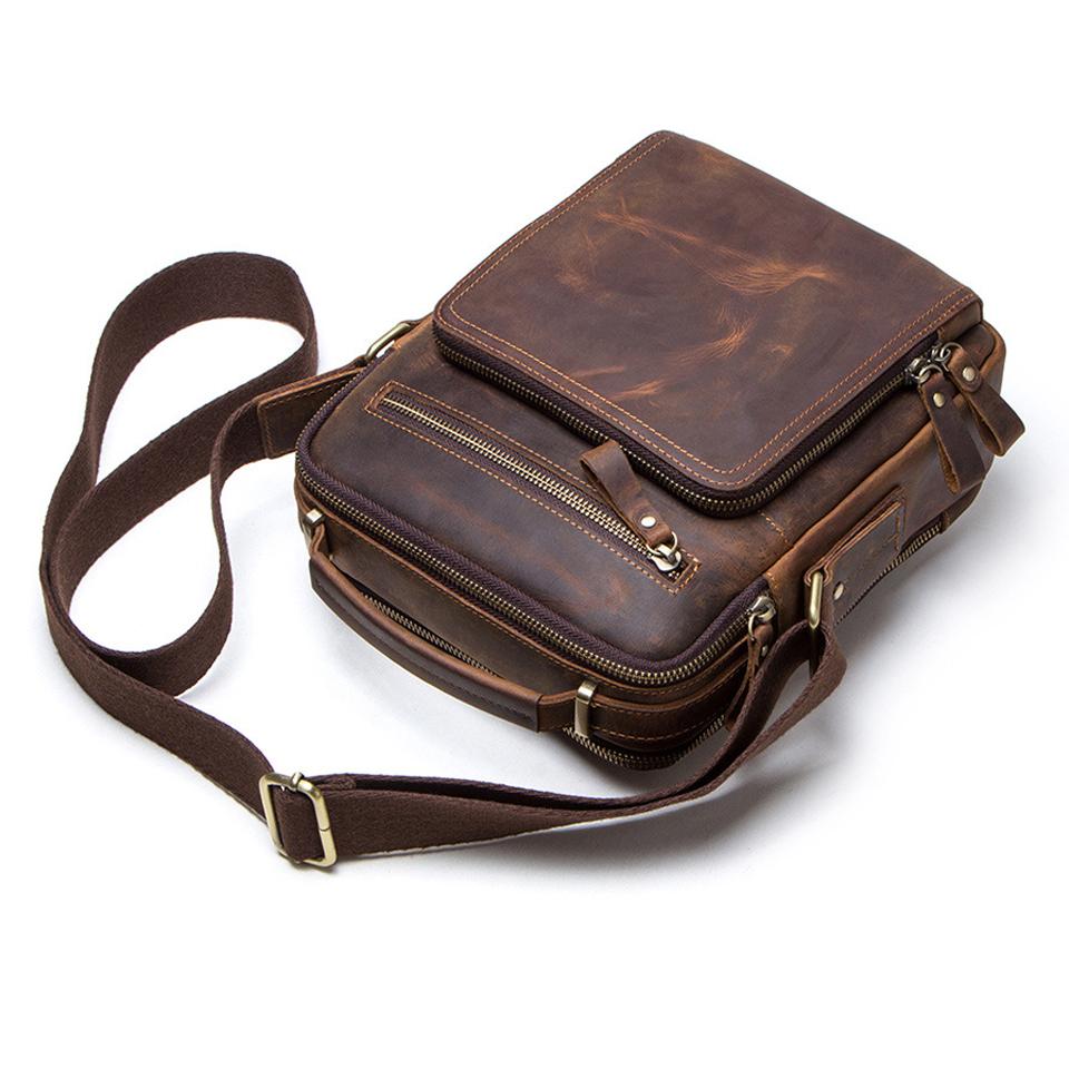Neuer Eingang Herren Vintage Crazy Horse Rindsleder Echtleder Tasche Multifunktional Dual-Use Lässige Handtasche Schulter Crossbody Tägliche Umhängetasche