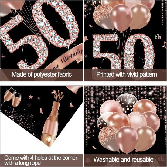 50th Birthday Door Banner Decorations for Women, Rose Gold Happy 50 Birthday Door Cover Sign Party Supplies, Fifty Year Old Bday Photo Props Decor