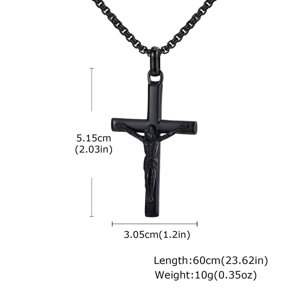 Vnox 60cm Catholic Cross Pendant Necklace for Men, Stainless Steel 30.5x51.5mm Cross Black Gold Silver Color Box Chain Necklaces