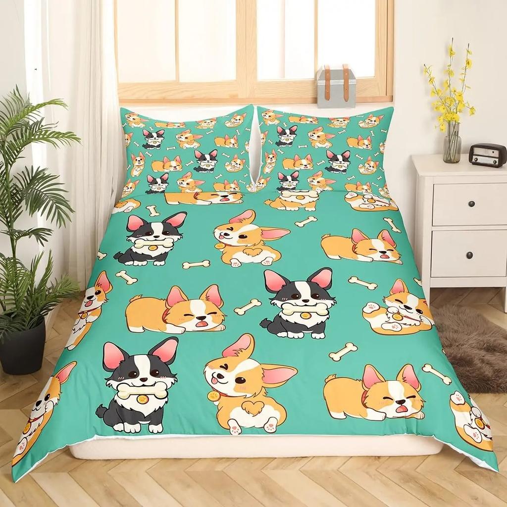 2 Cartoon Dog Duvet Cover Pillowcase Cat Bedding Set Adult Boy Girl Bedroom Decoration Children Gift Single Double Large Size