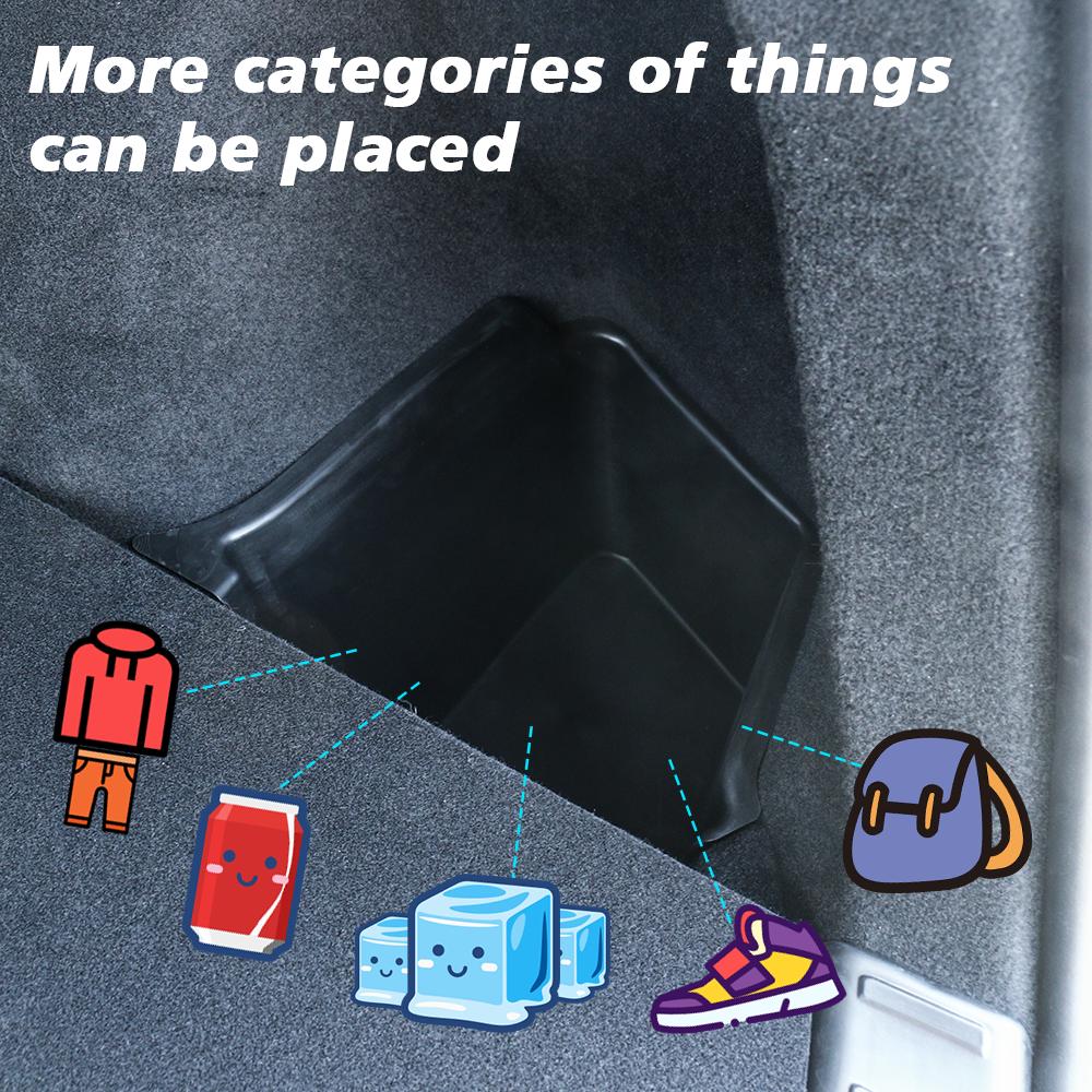 For Tesla Model Y Juniper 2025 Launch Refresh Rear Trunk Side Storage Box Cargo Organizer TPE Bin Flocking Mat Partition Board