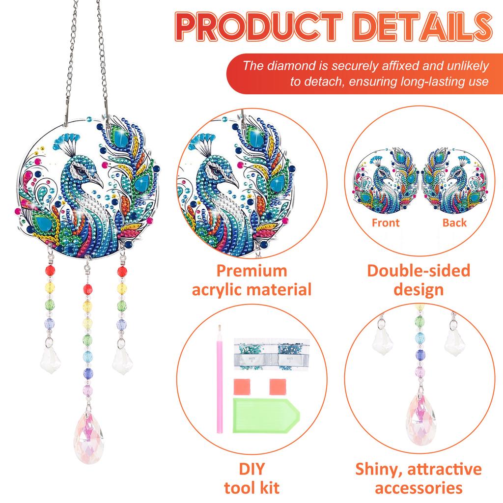 3Pcs Diamond Art Kit for Kid Wind Chime Craft DIY Sun Catcher Crystal Pendant with Diamond Pen Hang On Window Ceiling Balcony