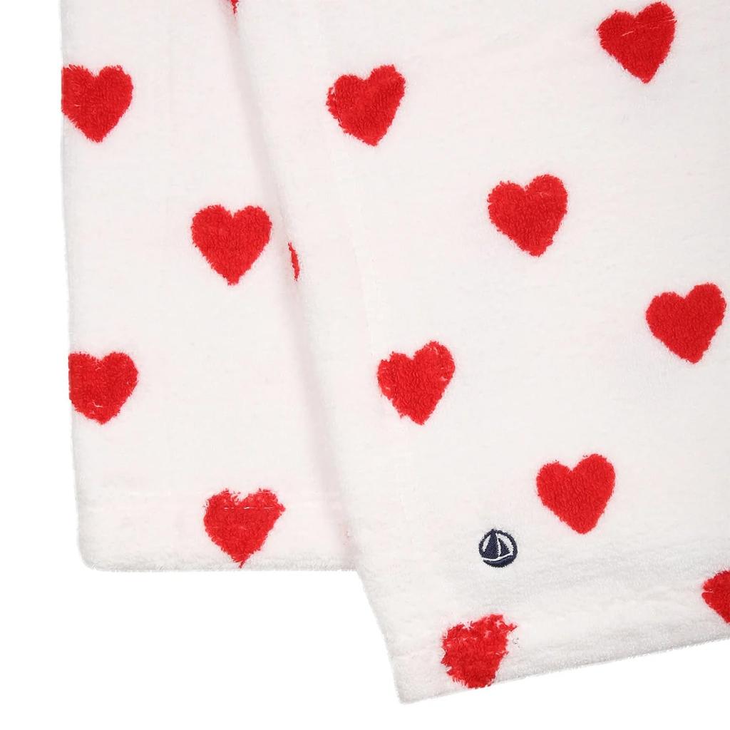 Heart Print Pile Cape A08SI One Size [Petit Bateau] Off-White/Red