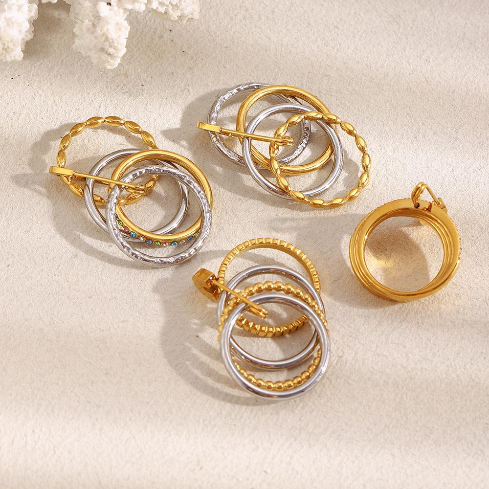 MamacitaSlay 316L Stainless Steel Zircon Two Tone Multilayer Paperclip Ring Party Waterproof Jewelry Women's Unique Ring Gifts