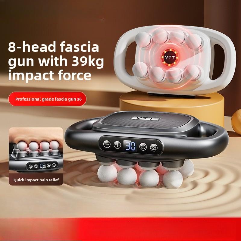 LED Digital Display 8-head Fascia Gun Multi-head Massager Deep Massager Red Light Irradiates Waist High-frequency Vibration