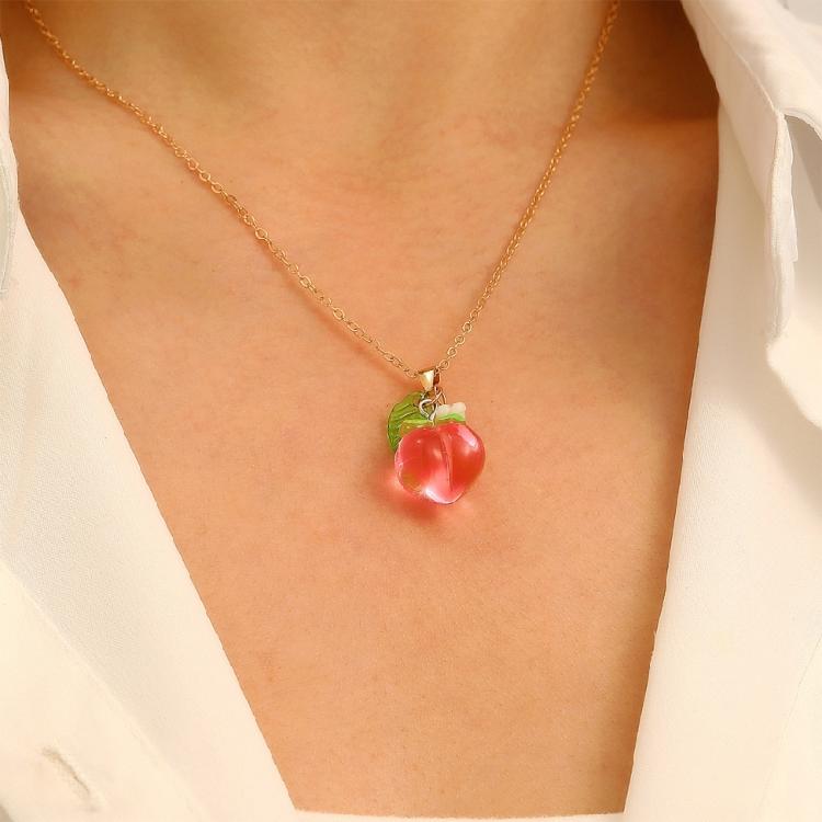Stylish Strawberry/Peach Pendant Necklace Chain Necklace Handmade Fruit Pendant Necklace Perfect for Party Everyday Wear