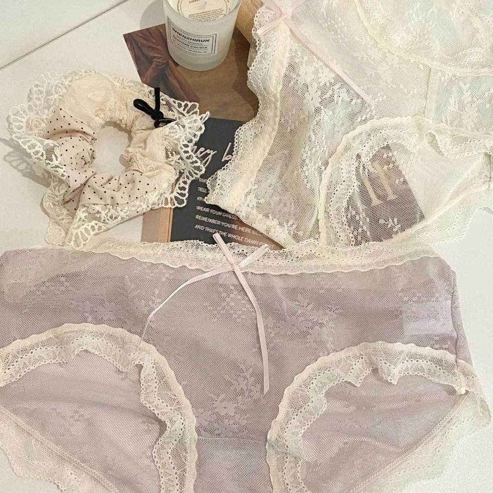 Mid Waist Lace Panties Briefs Mesh Lace Briefs Breathable Underwear for Women  Female Lingerie